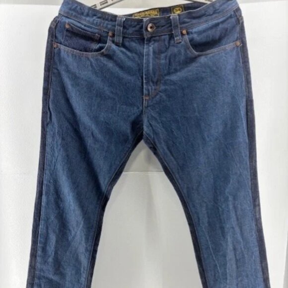 Akoo Denim Jeans Mens 34 Med Wash Dark Wash Blue Straight Leg Cotton Streetwear - Picture 1 of 8